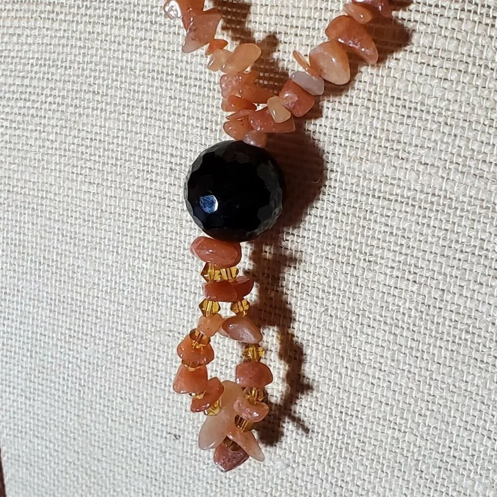 Handcrafted Hematite Red Aventurine Agate Gemstone Beads Pendant Necklace